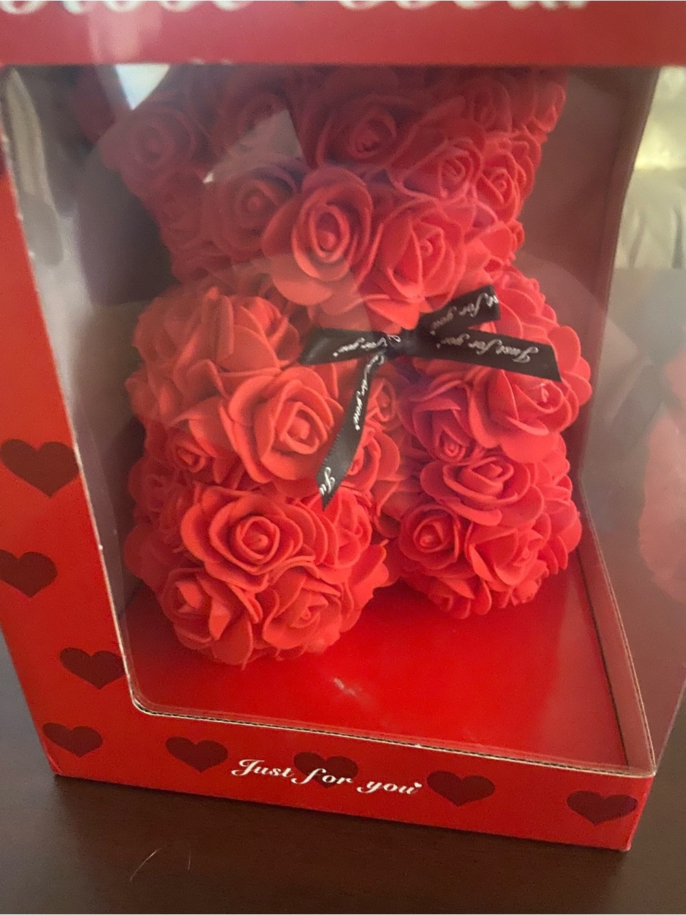 Red Rose Bear Gift with Black Ribbon